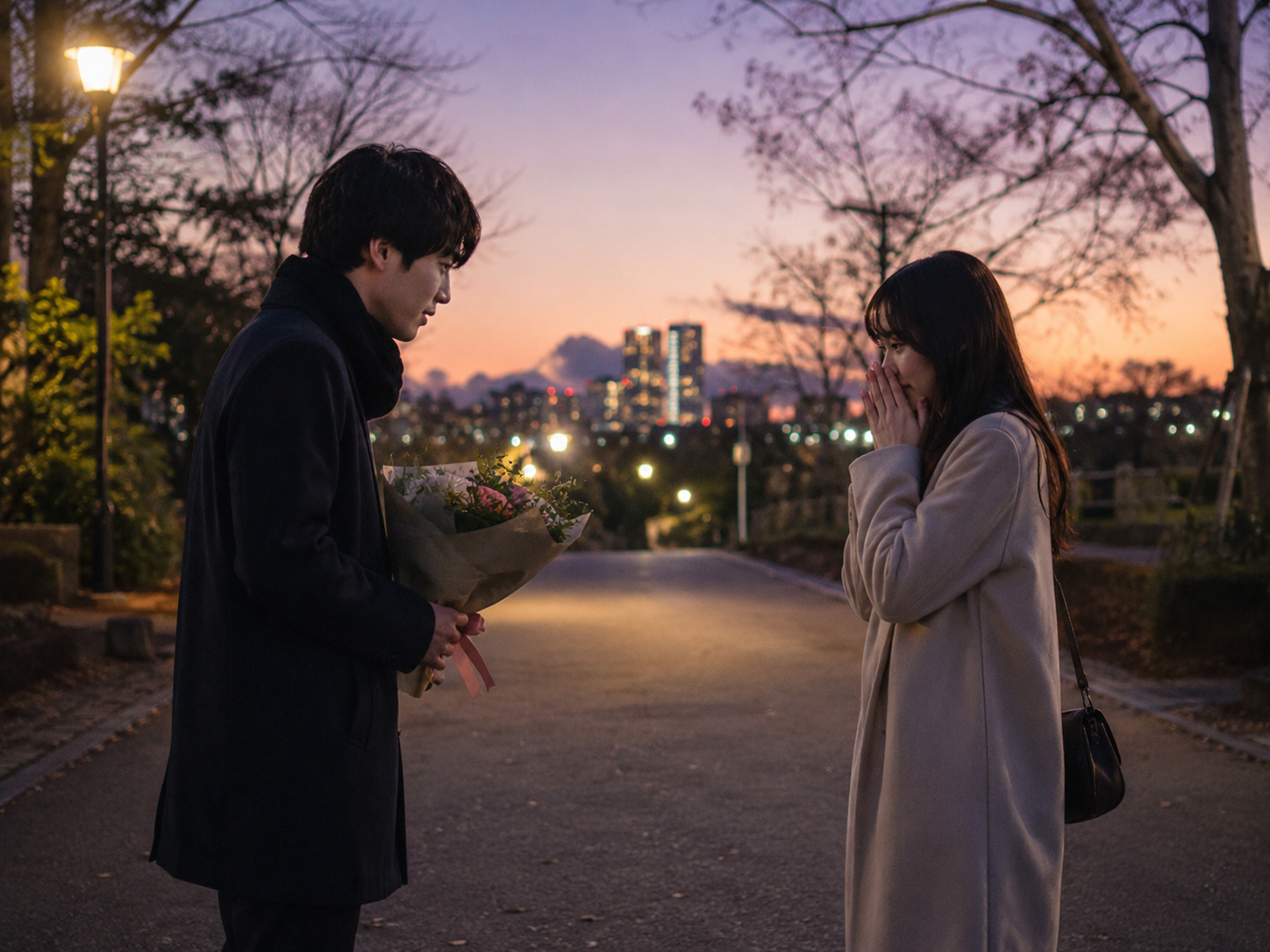 夕暮れの公園と電話