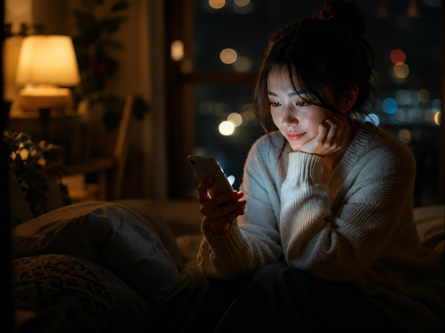 静かな部屋で光る電話
